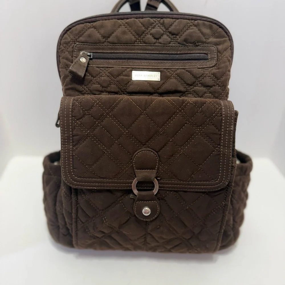 Vera Bradley Quilted Chocolate Brown Backpack, Magnetic Closure, Collegiate